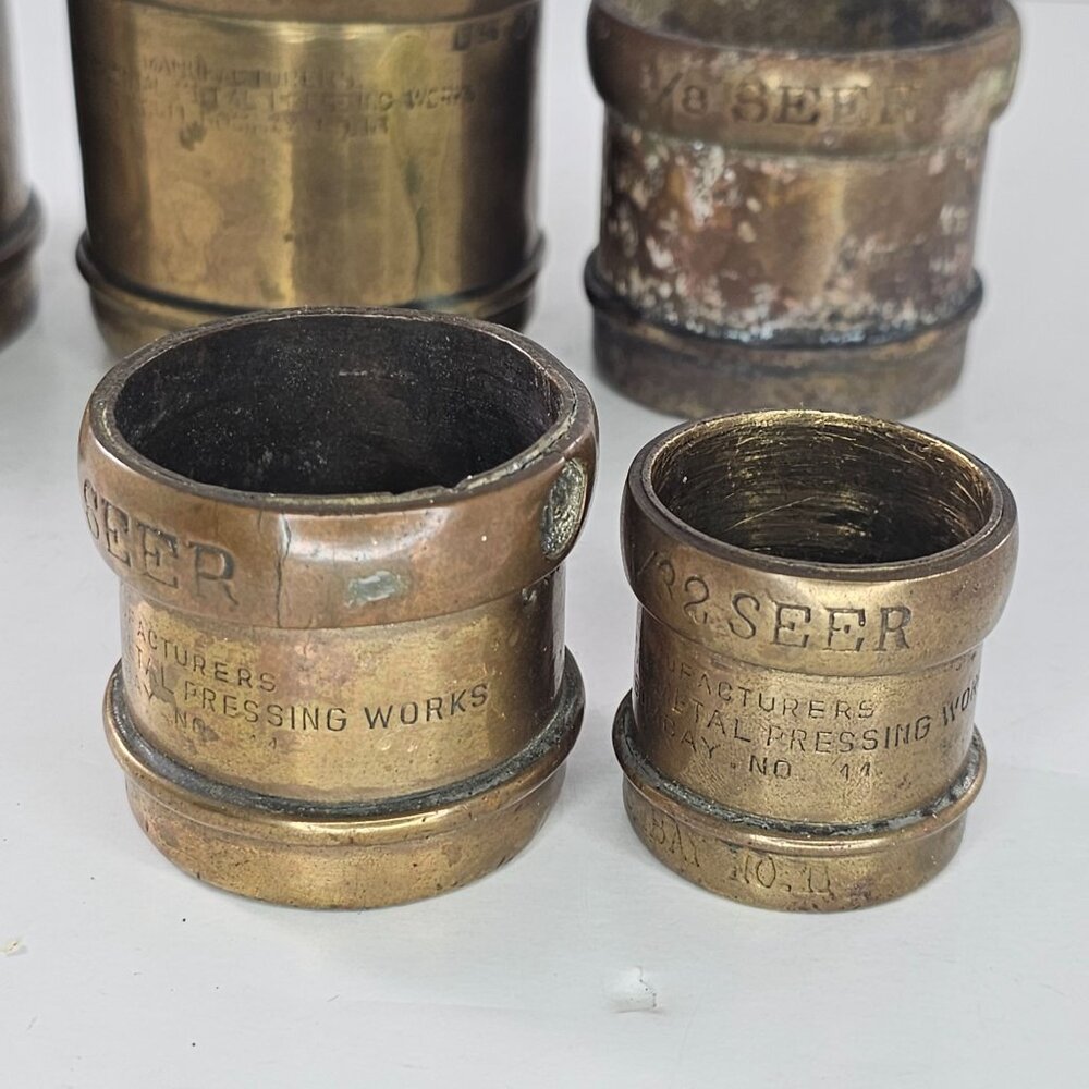 Vintage Brass Seer Measures Oriental Metal Pressing Works Bombay India Punjab - Picture 15 of 16